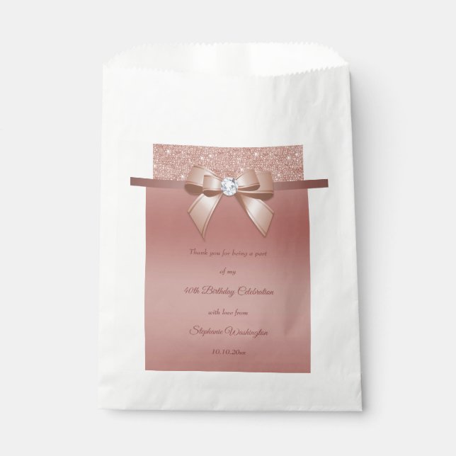 Sparkles & Glamour, Rose Gold Birthday Party Favour Bags (Front)