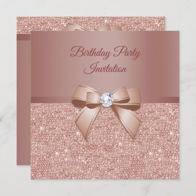 Sparkles & Glamour, Rose Gold Birthday Party Invitation (Front/Back)