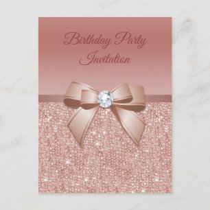 Sparkles & Glamour, Rose Gold Birthday Party Invitation Postcard