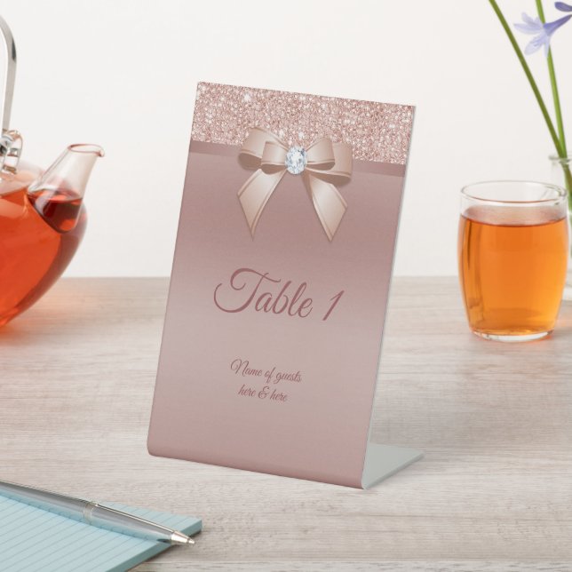 Sparkles & Glamour, Rose Gold Birthday Party Pedestal Sign (In SItu)