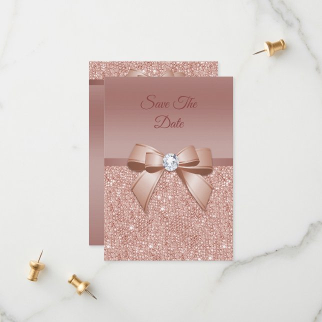 Sparkles & Glamour, Rose Gold Birthday Party Save The Date (Front/Back In Situ)