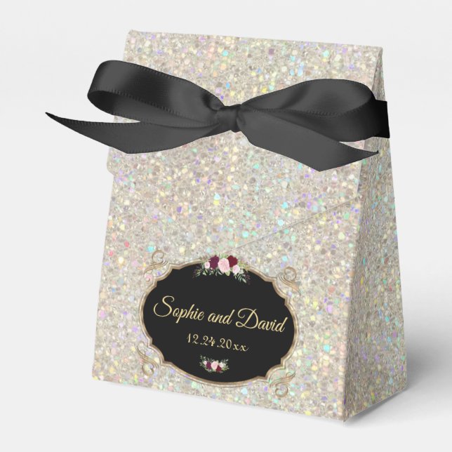 Sparkles Gold Sequins Floral Wedding Favour Box (Front Side)