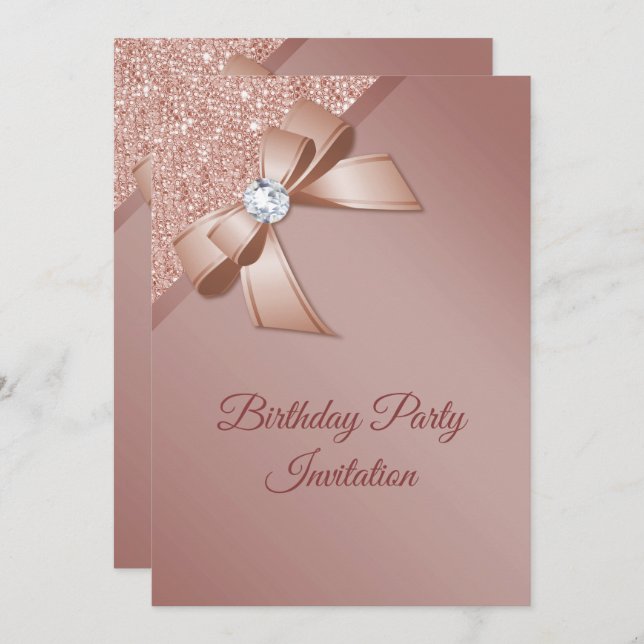Sparkles & Rose Gold Glamour Birthday Party Invitation (Front/Back)