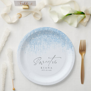 Sparkles Sweet Sixteen Blue ID912 Paper Plate