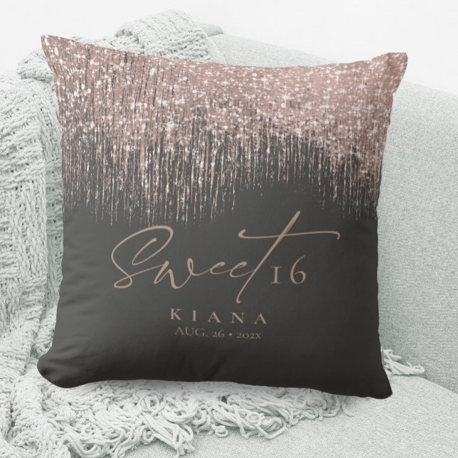Sparkles Sweet Sixteen Rose Gold/Blk ID912 Cushion (Creator Uploaded)