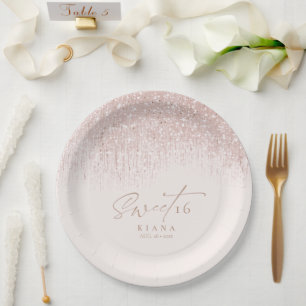 Sparkles Sweet Sixteen Rose Gold ID912 Paper Plate