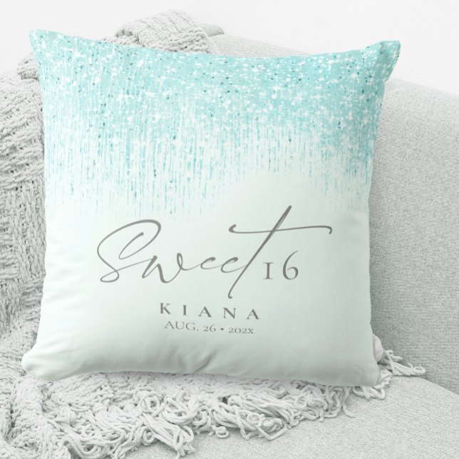 Sparkles Sweet Sixteen Teal ID912  Cushion (Creator Uploaded)