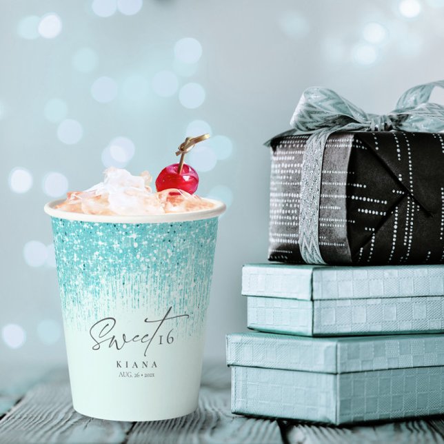 Sparkles Sweet Sixteen Teal ID912 Paper Cups (Creator Uploaded)