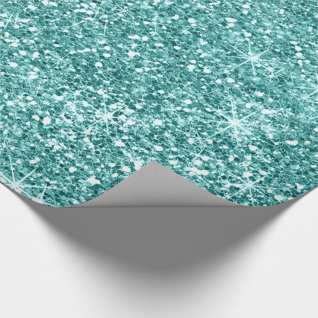 Sparkles -  Teal 1 Faux Glitter Wrapping Paper (Corner)
