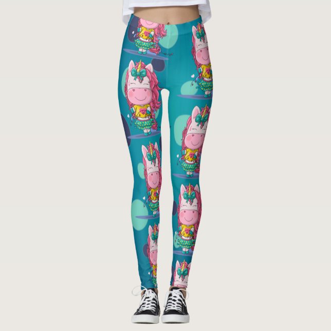 Sparkles Unicorn Party  Blue Dots  Leggings (Front)