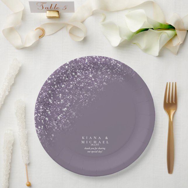 Sparkles Wedding Dark Mauve ID889  Paper Plate (Wedding)