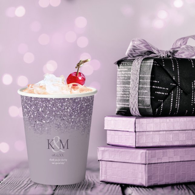 Sparkles Wedding Initials Mauve ID889 Paper Cups (Creator Uploaded)