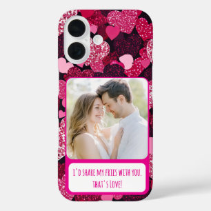 Sparkley Pink Hearts Share My Fries iPhone 16 Case