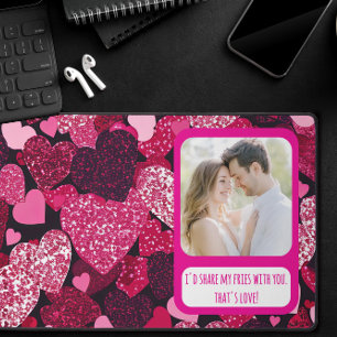 Sparkley Pink Hearts Share My Fries Desk Mat