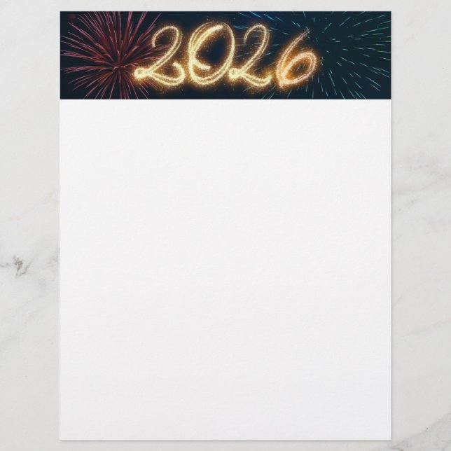 Sparkling 2026 Happy New Year Fireworks Custom Letterhead (Front)