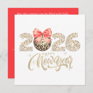 Sparkling 2026 New Year’s Card with Disco Ball Bow