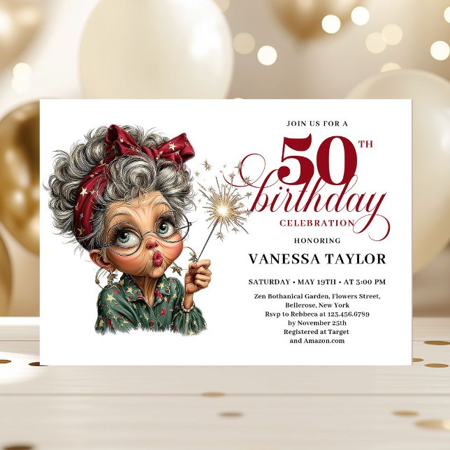 Sparkling 50th party funny woman quirky invite (Sparkling 50th party funny woman quirky invite)