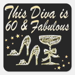SPARKLING 60TH DIVA SQUARE STICKER
