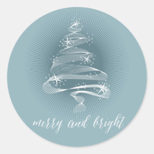Sparkling Abstract Christmas Tree Sky Blue Holiday Classic Round Sticker
