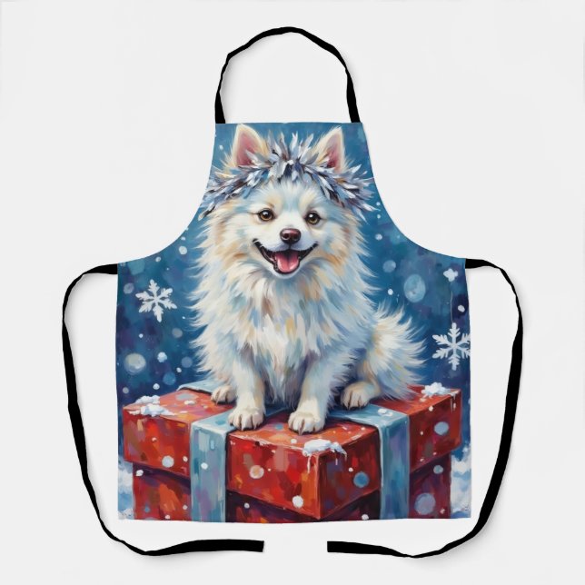 Sparkling American Eskimo Dog Festive Gift Cushion Apron (Front)