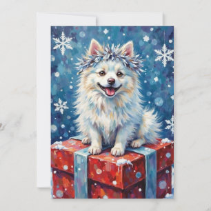 Sparkling American Eskimo Dog Festive Gift Cushion Holiday Card