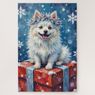 Sparkling American Eskimo Dog Festive Gift Cushion Jigsaw Puzzle