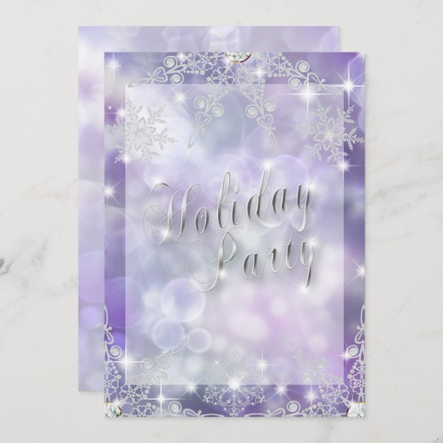 Sparkling Amethyst Bokeh Lights Holiday Party Invitation (Front/Back)