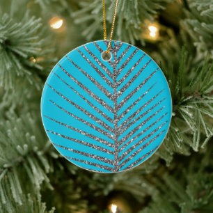 Sparkling Aqua Blue Glitter  Ceramic Tree Decoration