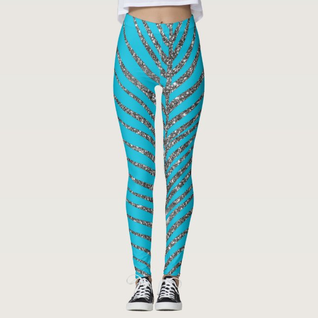 Sparkling Aqua Blue Glitter  Leggings (Front)