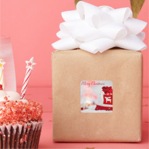 Sparkling Background with a Beautiful Red Bow Square Sticker