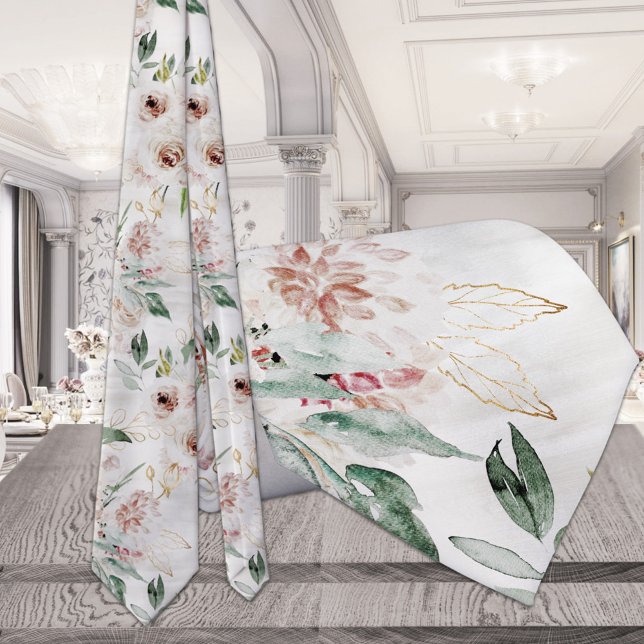 Sparkling Barely Blush & White Greenery Wedding Tie (Creator Uploaded)
