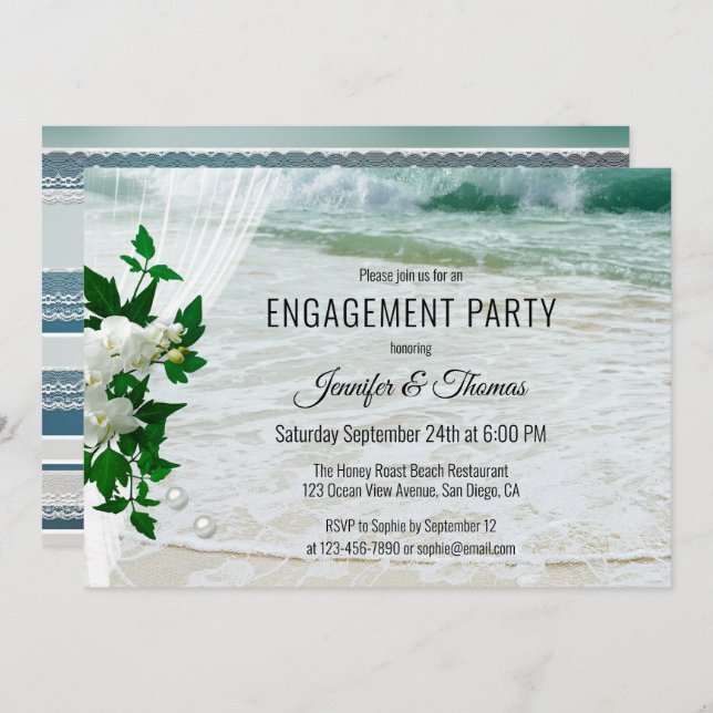 Sparkling Beach Fresh Floral Engagement Invitation (Front/Back)