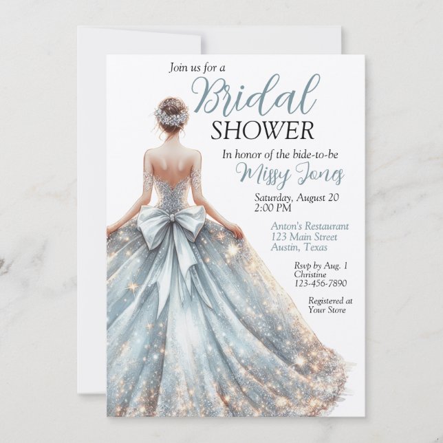 Sparkling Beautiful Wedding Gown Bridal Shower Invitation (Front)