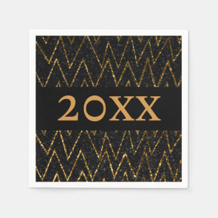 Sparkling Black & Chevron Custom Gold New Year Napkin