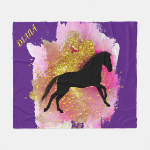 SPARKLING BLACK HORSE PERSONALIZED BLANKET