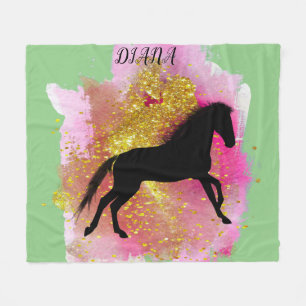 SPARKLING BLACK HORSE PERSONALIZED BLANKET