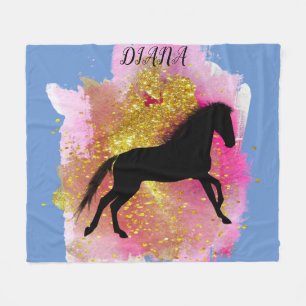 SPARKLING BLACK HORSE PERSONALIZED BLANKET