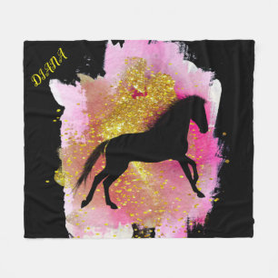 SPARKLING BLACK HORSE PERSONALIZED BLANKET