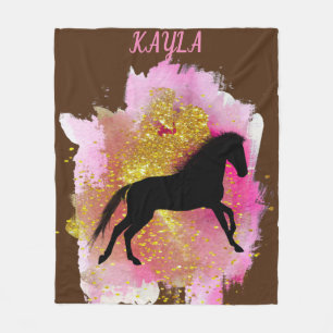 SPARKLING BLACK HORSE PERSONALIZED BLANKET. FLEECE