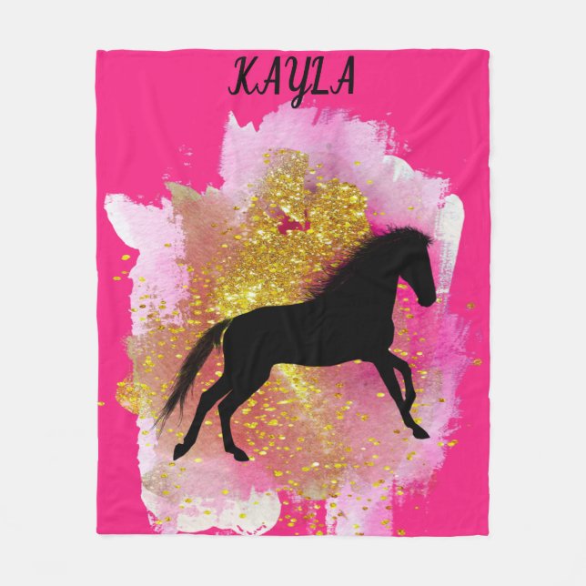 SPARKLING BLACK HORSE PERSONALIZED BLANKET. FLEECE BLANKET (Front)
