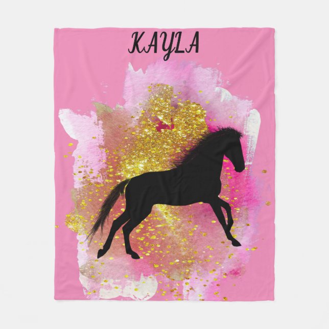 SPARKLING BLACK HORSE PERSONALIZED BLANKET. FLEECE BLANKET (Front)