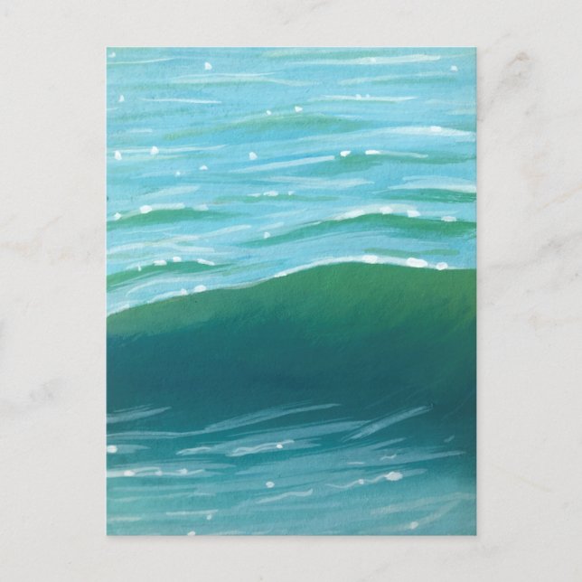 Sparkling Blue and Green Waves Painting Print Postcard (Front)