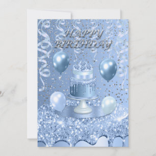 Sparkling Blue Birthday Cake Invitation
