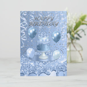 Sparkling Blue Birthday Cake Invitation