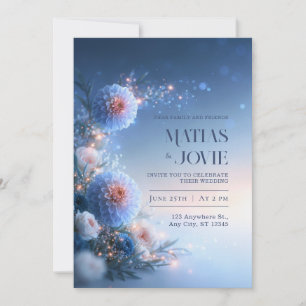 Sparkling Blue Dahlia Wedding Invitation