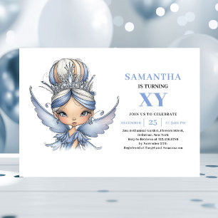 Sparkling Blue Fairy Girl 3rd Birthday Pastel Invitation