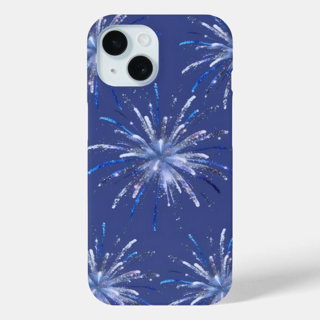 Sparkling Blue Fireworks Celebration iPhone Case (Back)