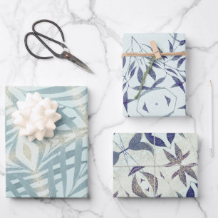 Sparkling blue foliage pattern wrapping paper sheet