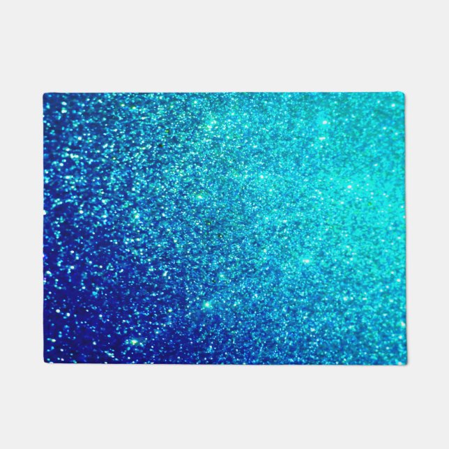 Sparkling Blue Glittery Ombre Teal Colourful Brigh Doormat (Front)