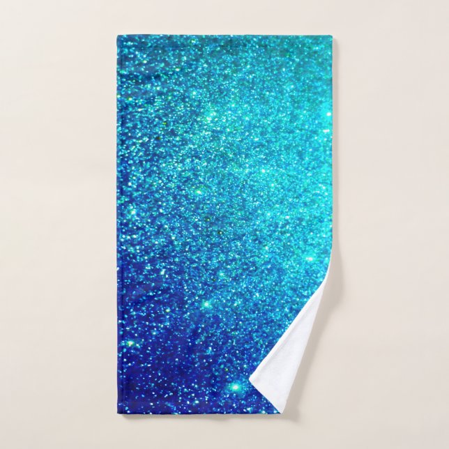 Sparkling Blue Glittery Ombre Teal Colourful Cute Hand Towel (Hand Towel)